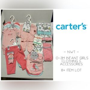 🆕CARTER’S - 0/3M - NWT - 8+PC LOT -INFANT GIRLS CLOTHING & ACCESSORIES